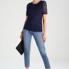 Dorothy Perkins PUFF SLEEVE LACE TEE Blusa navy blue