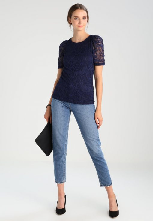 Dorothy Perkins PUFF SLEEVE LACE TEE Blusa navy blue