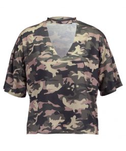 Missguided CHOKER CUT OUT  Camiseta print khaki