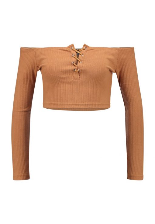 Missguided UP EYELET DETAIL Camiseta manga larga mustard