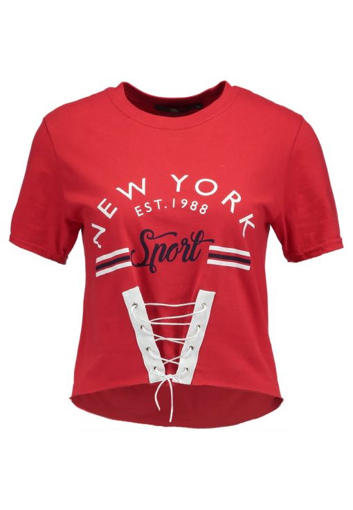 Missguided NEW YORK GRAPHIC CORSET LACE UP FRONT CROP Camiseta print red