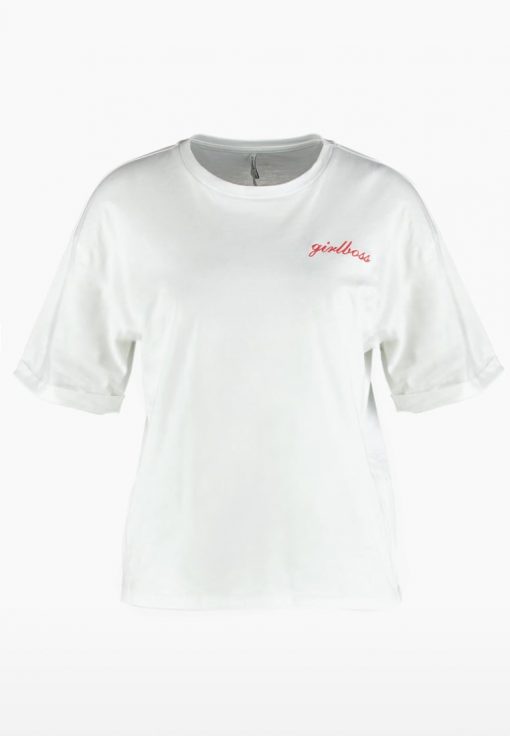 ONLY ONLGIRLBOSS EMBROIDERY FOLD UP Camiseta print bright white