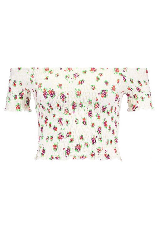 Topshop SHIRRED FLORAL BARDOT Camiseta print cream