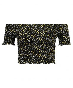 Topshop SHIRRED FLORAL BARDOT Camiseta print black