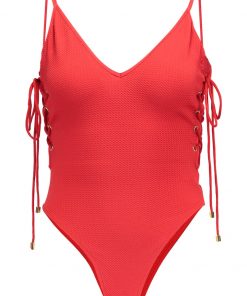 Topshop EYELET LOW BACK BODY Top red