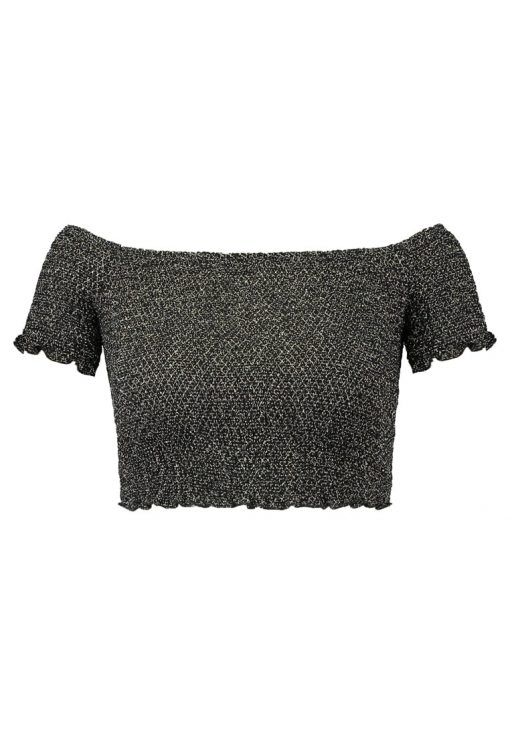 Topshop METAL SHIRRED BARDOT Camiseta print black/white