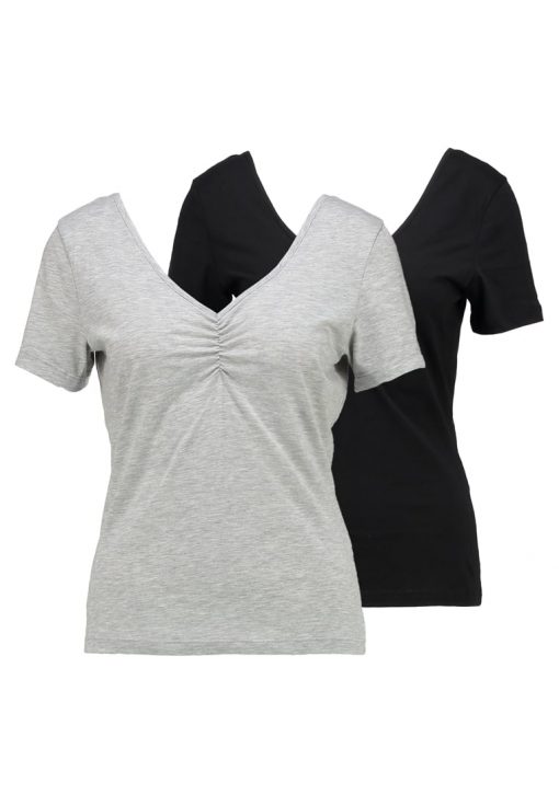 Vero Moda VMMARIELLA SHIRRED NECK 2 PACK Camiseta básica light grey melange/black