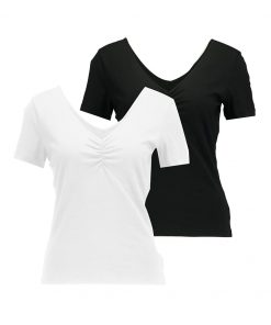 Vero Moda VMMARIELLA SHIRRED NECK 2 PACK Camiseta básica black/white