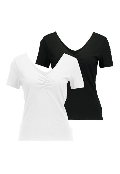 Vero Moda VMMARIELLA SHIRRED NECK 2 PACK Camiseta básica black/white